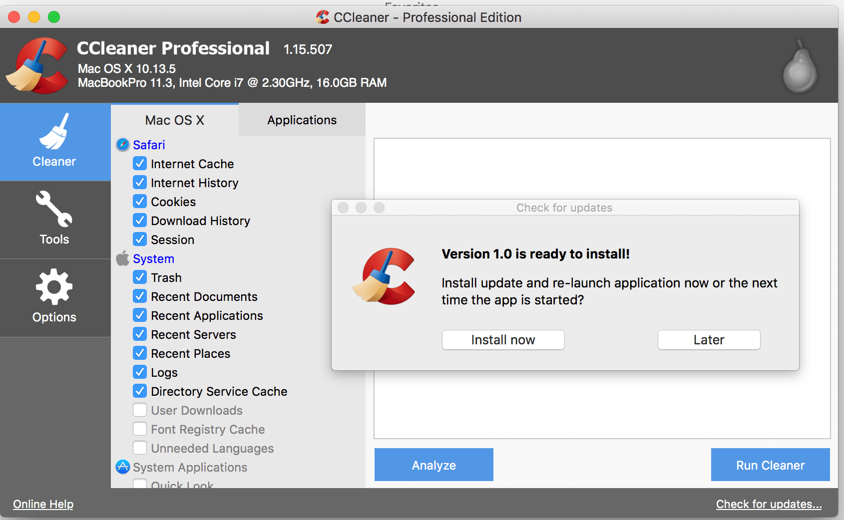 Интерфейс CCleaner Интерфейс CCleaner